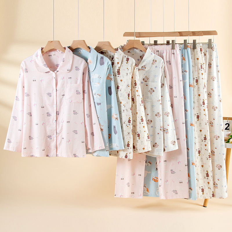 Brushed Cotton Pajamas for Women in Autumn and Winter, Long-Sleeved, Thin Velvet, Comfortable, Breathable, Simple, Can Be Worn Outside, Home Wear, Women's Set