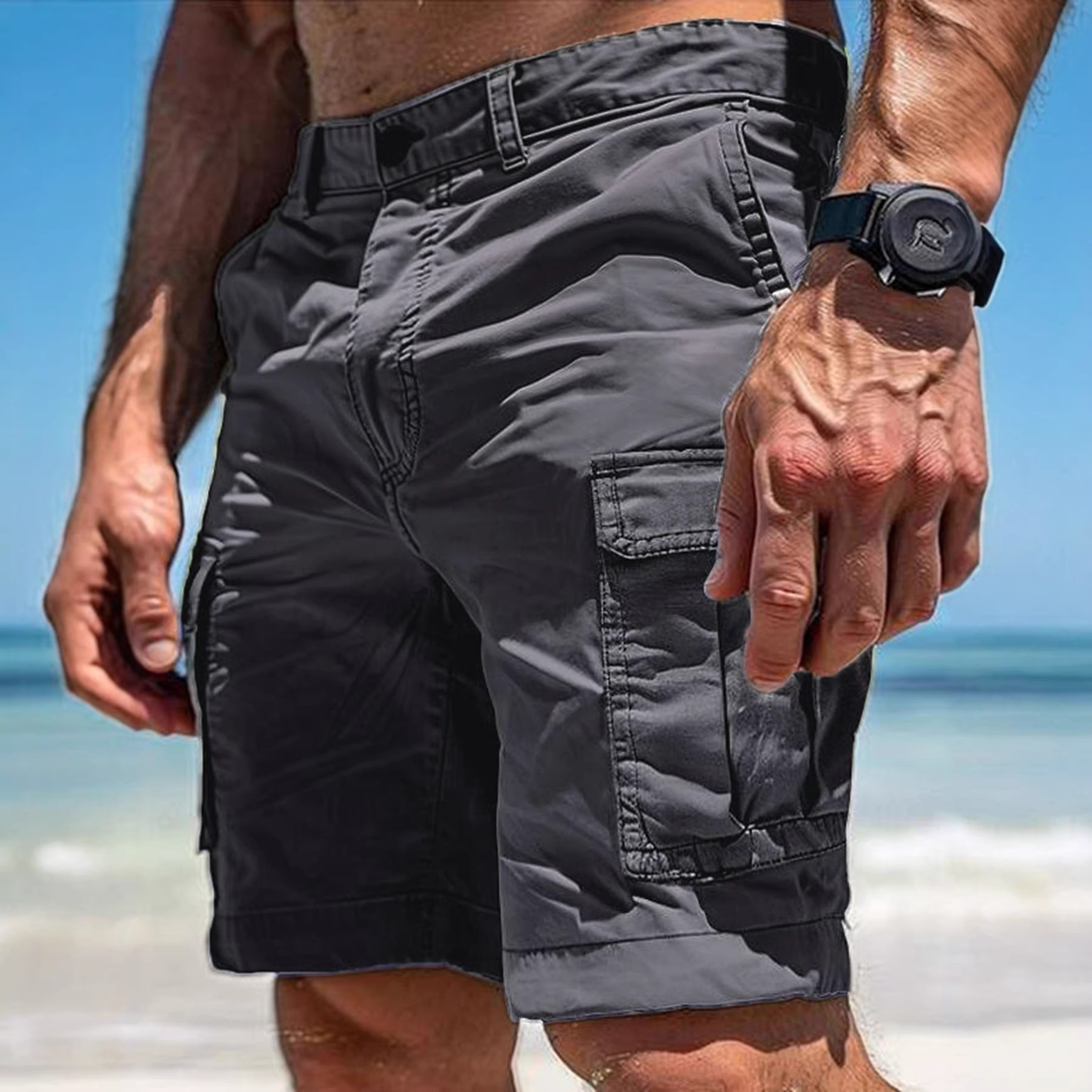 Men's Summer Beach Shorts – Lightweight Woven Fabric, Loose Fit Casual & Sports Shorts With Quick-Dry Technology (Khaki/Grey/Black)_voghion.com