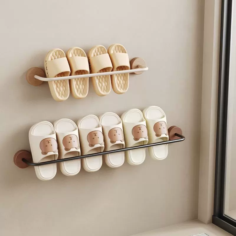 胡桃木浴室拖鞋架免打孔卫生间置物架鞋子收纳架墙上壁挂毛巾挂架