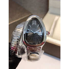 BV厂蛇形石英手表时尚镶钻百搭精钢带蛇头三圈手镯式女表直供装饰