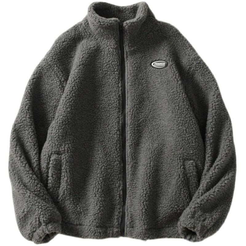 Otoño e Invierno de la moda nacional de lana de cordero de terciopelo de algodón acolchado abrigo suelto BF hombres y mujeres pareja desgaste collar abrigo engrosado abrigo de algodón acolchado color sólido todo a juego