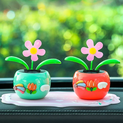 Car ornaments, Car Ornaments Cartoon Car - green-grapefruit-red-six-small-flowers-pink-pad