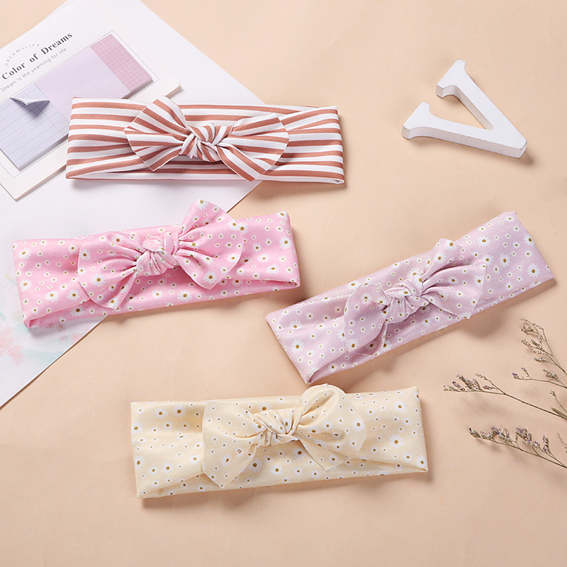 Retro Printed Children's Bow Elastic Soft Baby Headbandwholesale display picture 2