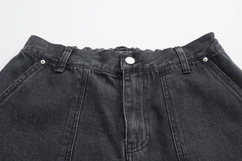 Men's Clothing Distressed Wash Tooling Jeans Men's and Women's New Fashion Brand Pocket Zipper Design Sense Side Strap Loose Straight Pants_viptrois.com