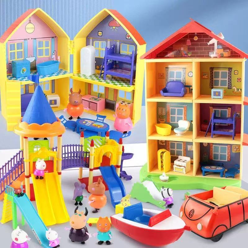 Piggy Toy Peppa Pig Family Doll Play House Toy Doll House Princess Villa Playground Birthday Gift