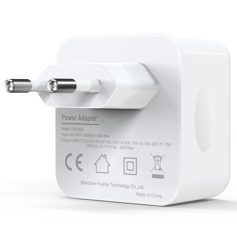 Transfronterizo dedicado 35W cargador estándar europeo certificación CE aplicable a Apple Huawei teléfono móvil PD carga rápida estándar europeo doble C enchufe