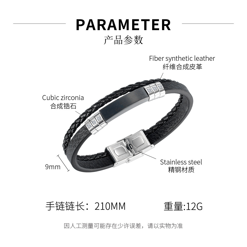 Men's Diamond Leather Bracelet Wholesale display picture 1