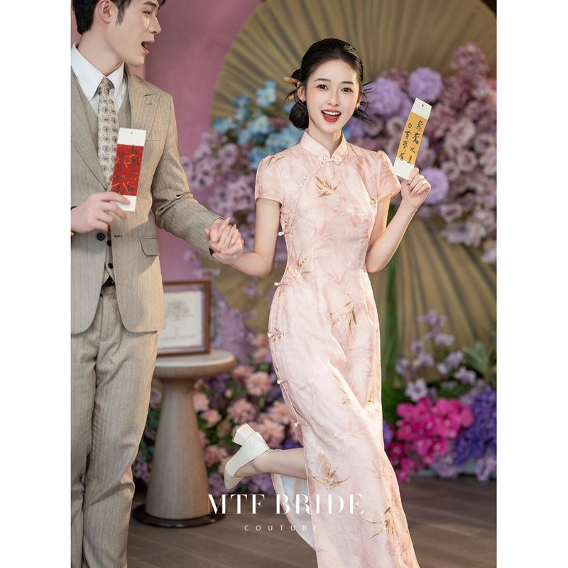2025 夏の新しいスタイルの婚約ドレススカート日常着用ドレス新しい中国風ピンクチャイナドレス女性のための|undefined