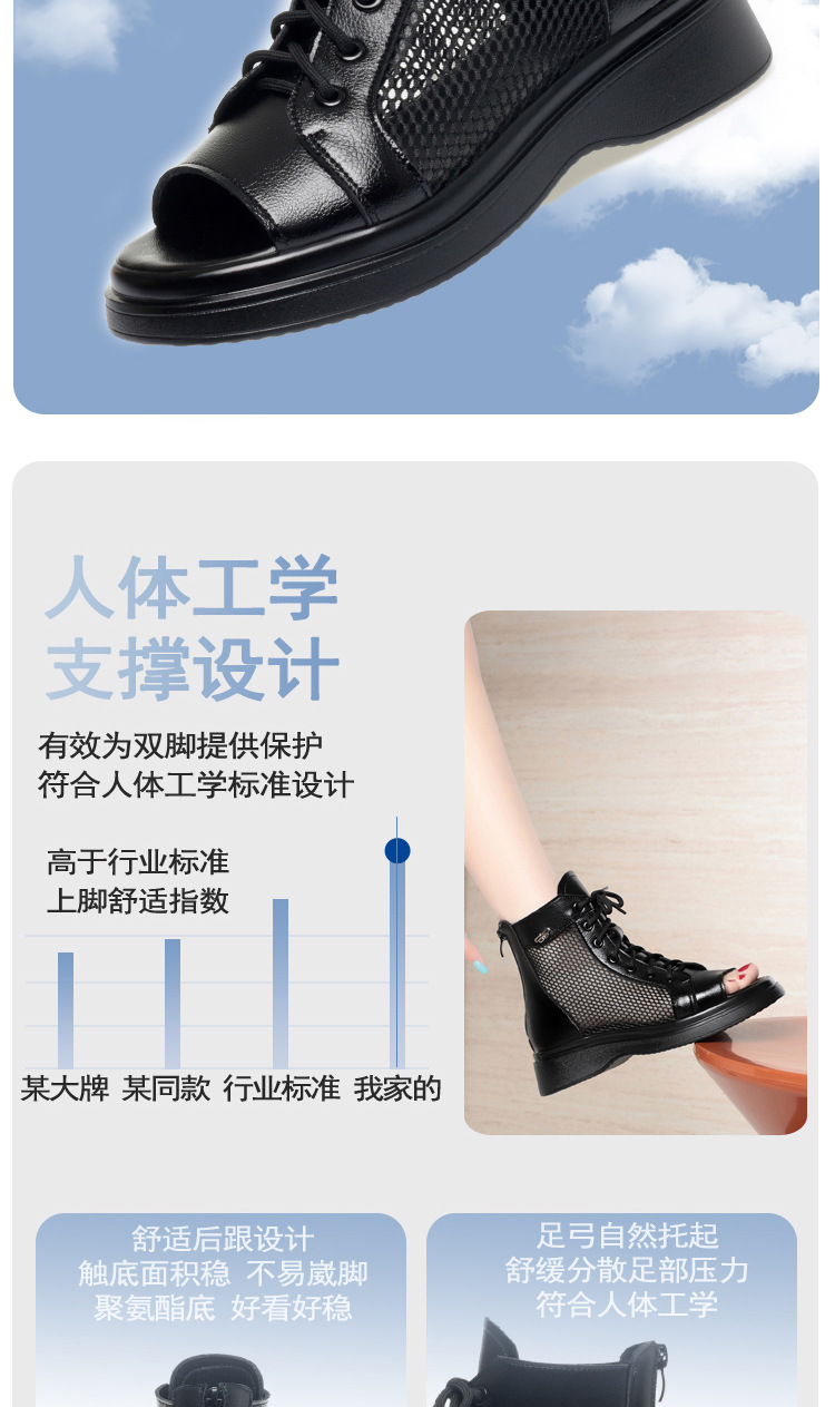 Boot lưới nữ đế dày thoáng khí cổ thấp dáng Martin — Màu đen chi tiết 9