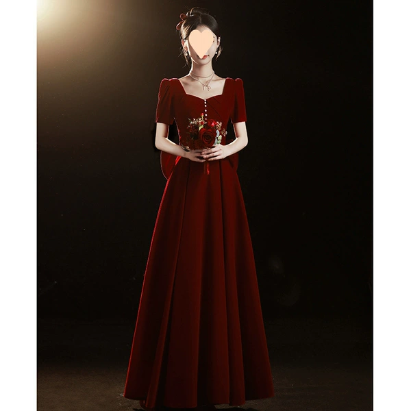Burgundy, long, with short sleeve
