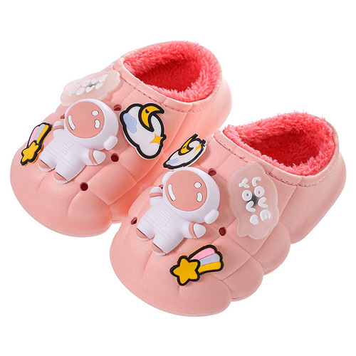 Children's cotton slippers for boys and girls in winter for infants and toddlers indoor home baby non-slip furry bag and cotton shoes for winter