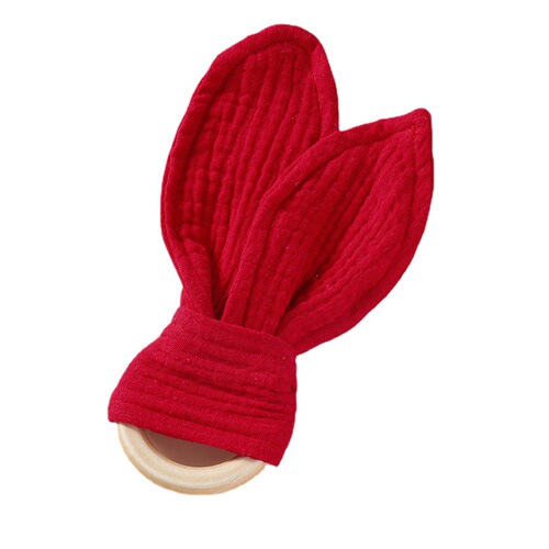 Cross-border best-selling new animal ears biting mouth infant teething toy 100% cotton edible printing rabbit ears