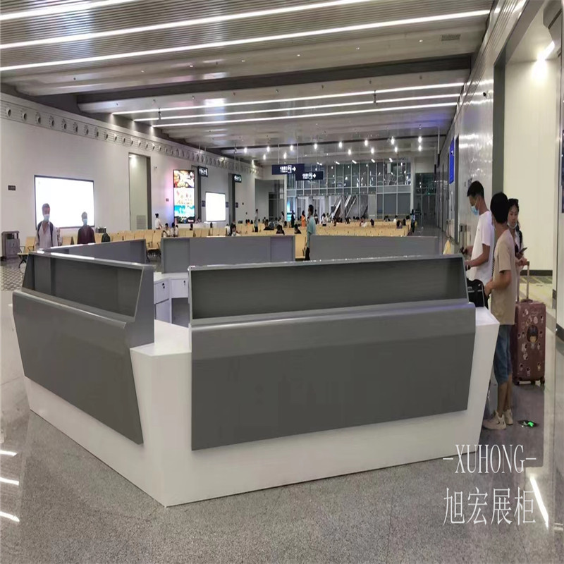 广州旭宏定制吧台柜  湖南高铁站咨询接待台钣金制作公司前台展架