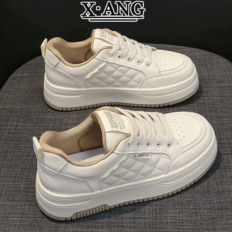 Женские белые туфли на толстой подошве, новинка весны 2024, подходящие ко всему кроссовки из натуральной кожи, женская повседневная обувь, кроссовки для увеличения роста