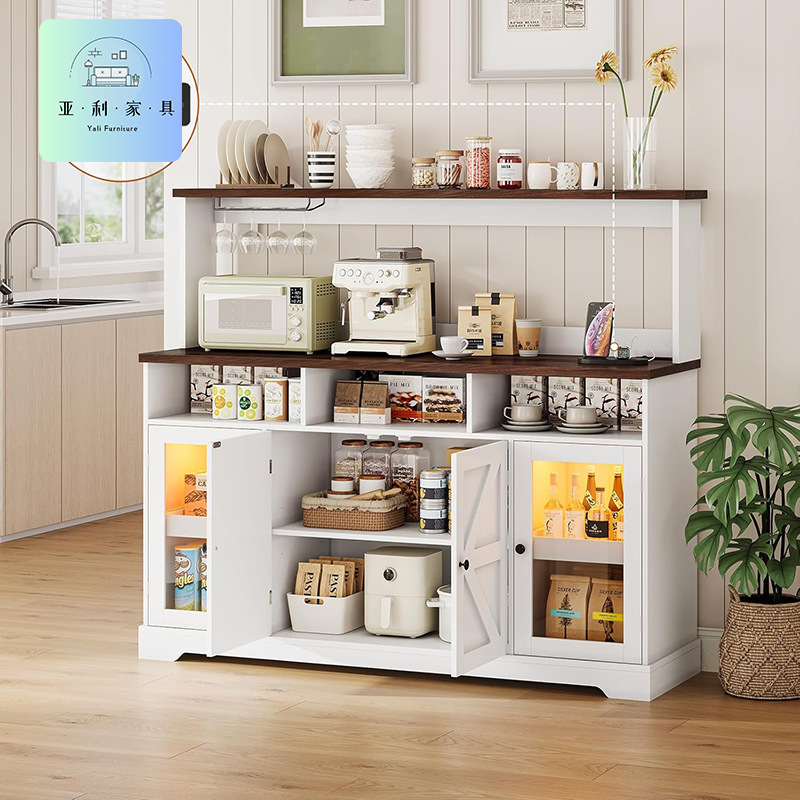 Amazon Dining Door Side Cabinet Farmhouse Barn Style Cupboard Modern Farmhouse Buffet Sideboard with Drawers and Shelves