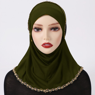 Malaysian Indonesian Base Cap Solid Color Gold Lace Wrap Chin Convenient Headscarf Wholesale Instanthijabs
