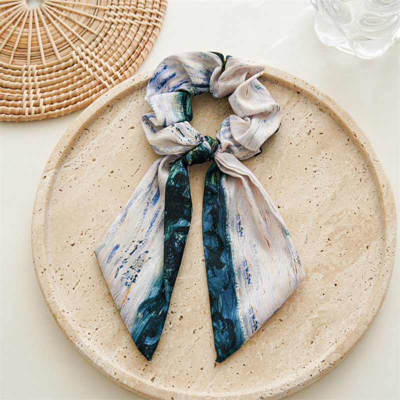 Disegno di nicchia dipinto a olio sensazione fiocco coda di cavallo annodato fascia per capelli corda per capelli donne legare i capelli francese intestino crasso fascia per capelli_voghion.com