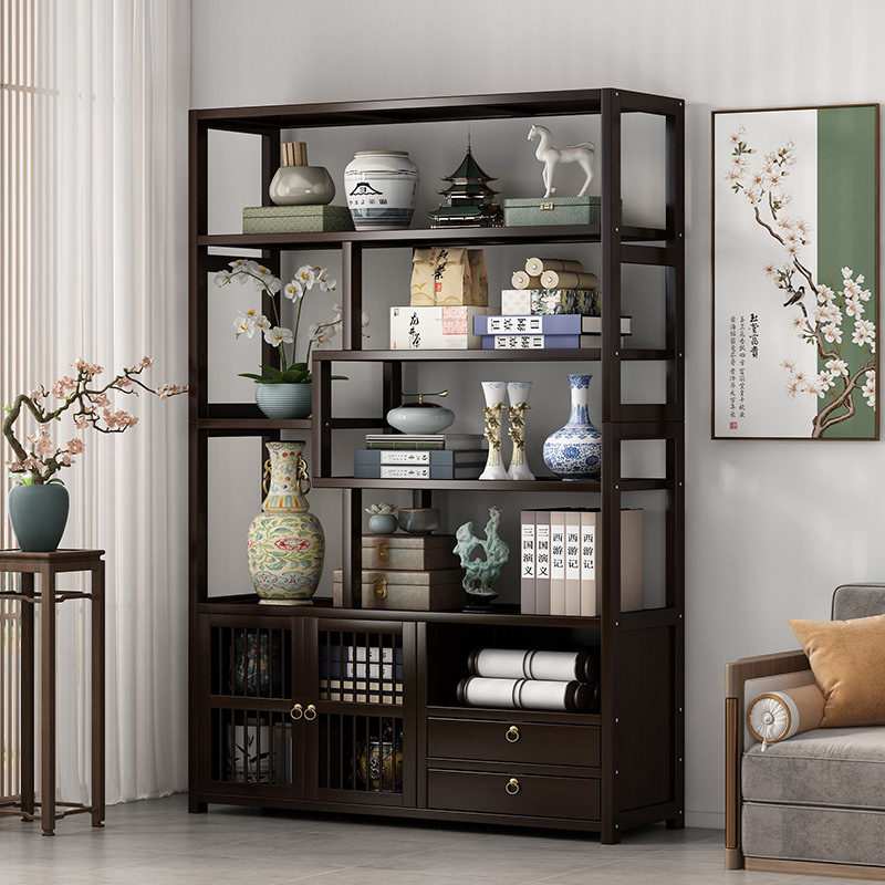 Bookshelf New Chinese Style Antique Display Rack for Home Tea Display, Living Room Tea Cabinet Storage Rack, Tea Set Display Cabinet, Multi-Treasure Cabinet