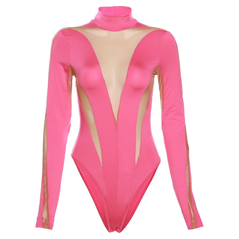 Mono ajustado de cintura alta con malla y patchwork, estilo europeo y americano, moda femenina verano 2024, sexy y moderno.