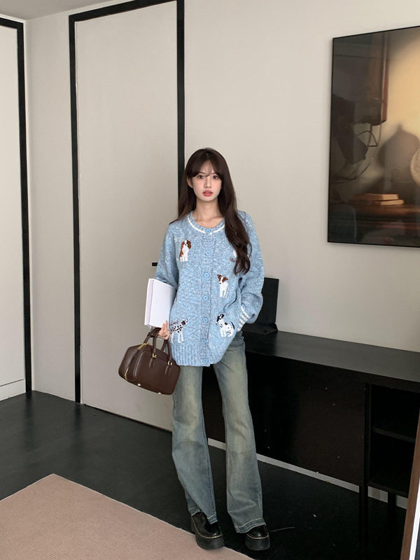 橘子树在哪儿美式复古双扣微喇牛仔裤女春季高腰修身显瘦拖地长裤|undefined