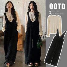 孕妇背带裤套装2025春秋季新款时髦洋气减龄连体裤外穿宽松两件套