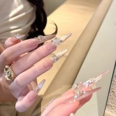 純粋な手作りの純粋な欲望スタイルの春夏シャンパンファイングリッターキャットアイ立体蝶ダイヤモンド雰囲気美白マニキュアウェアラブルネイル