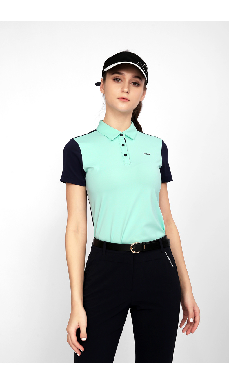 Áo thun nữ ngắn tay phối màu thể thao golf thoáng khí — YF554-Áo màu hồng, YF554-Áo màu trắng, KUZ149-Quần màu xanh nước biển, KUZ149-Quần Trắng chi tiết 10