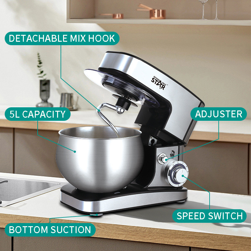 Winningstar Comercio exterior 5L hogar pequeño mezclador de masa multifunción mezclador de masa de escritorio máquina de chef