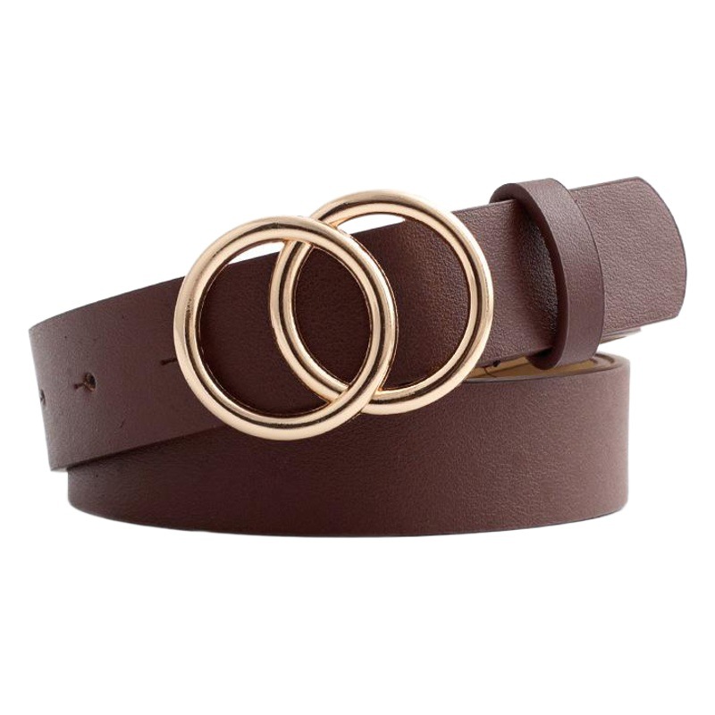 Cinturón Vintage con Doble Hebilla Redonda para Mujer de Piel Sintética para Jeans