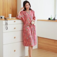 色织提花双层纱布浴袍女款睡袍男士浴衣春夏薄款纯棉睡衣家居服