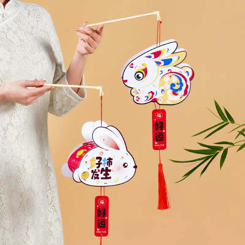 PVC防水灯笼中秋节DIY兔子花灯卡通手提灯笼批发发光手工艺制作