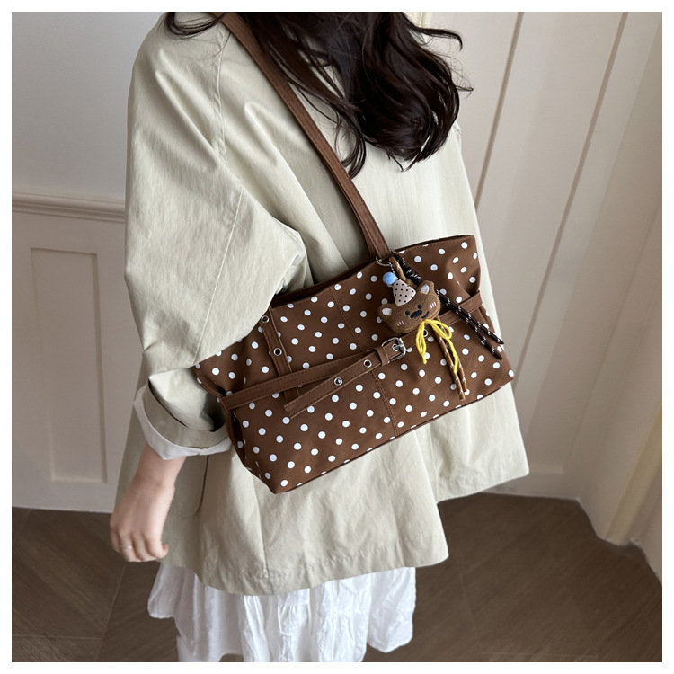 Polka Dot Bear Charm Soft Zip Tote Bag 21