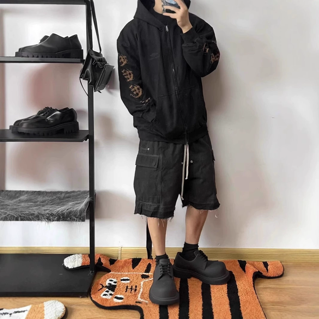 RO стиль покрытия щетка воск стример многокарманный карман джинсовые шорты мужской 2024 новый прилив пять очков брюки