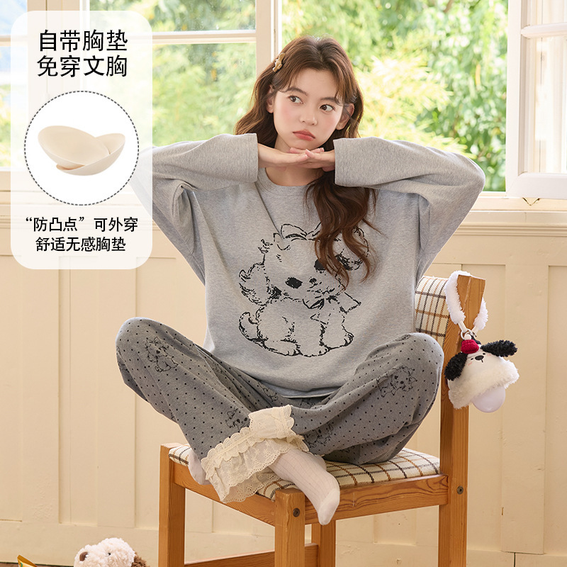Imitation Cotton Cartoon Pullover Women's Pajama Set, Spring and Autumn Long-Sleeve Loose Home Wear, Stretchy and Breathable Women's Loungewear Imitation Cotton Cartoon Pullover Women's Pajama Set, Spring and Autumn Long-Sleeve Loose Home Wear, Stretchy and Breathable Women's Loungewear