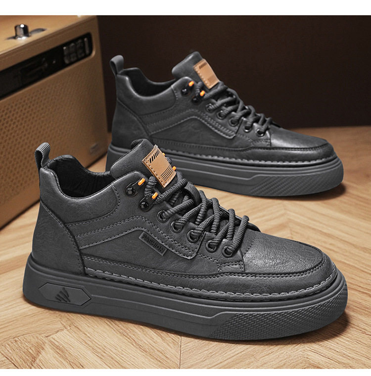 Giày nam cổ trung chống thấm nước chống trơn trượt màu đen, giày thể thao sneaker đa năng đi làm và giải trí, gót 3-5 cm — quần kaki, đen chi tiết 20