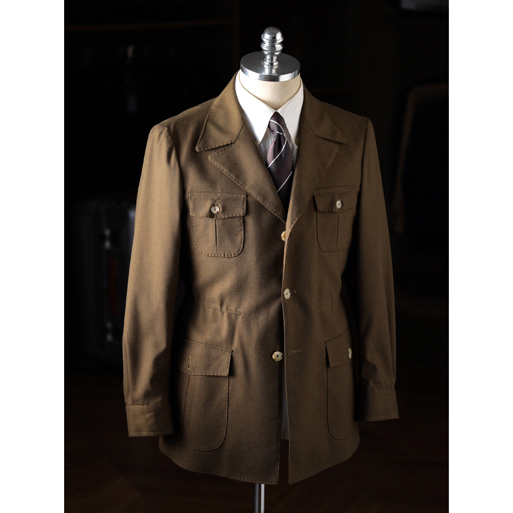 [Ruishen Clothing] Spring and Autumn Men's Dress Collar Hunting Jacket Jacket Men's Retro Waist Linen Blended Top