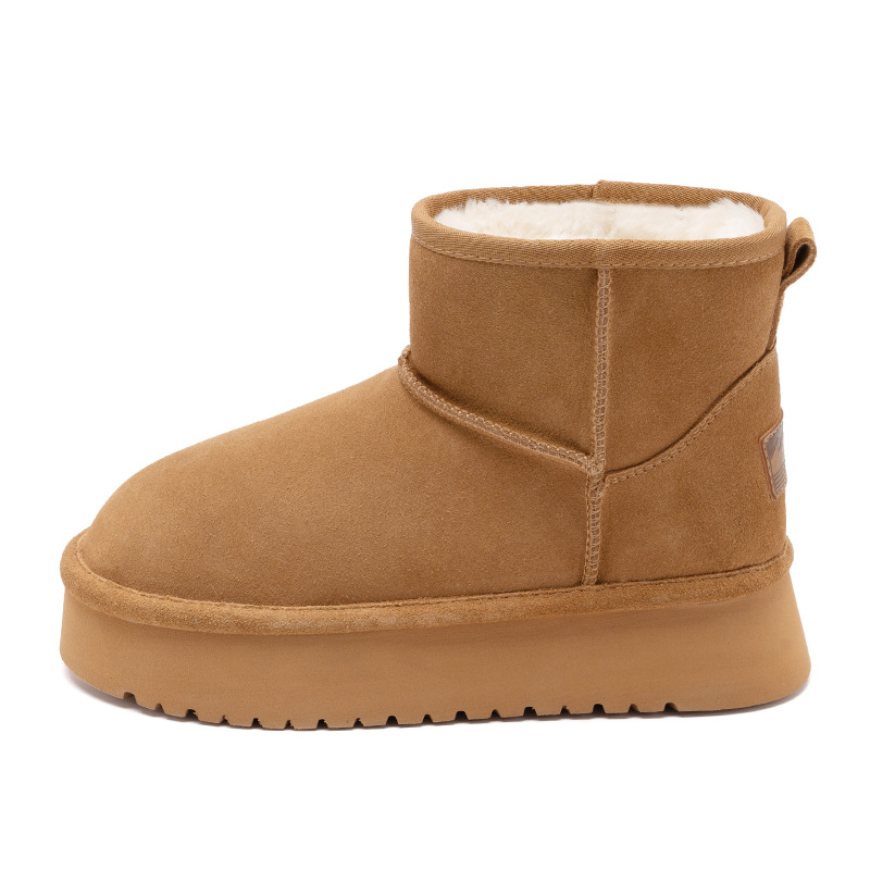 Botas de nieve para mujer Augu Shiden, otoño e invierno 2025, nuevas botas cortas de moda con forro de felpa y zapatos de algodón gruesos para exteriores
