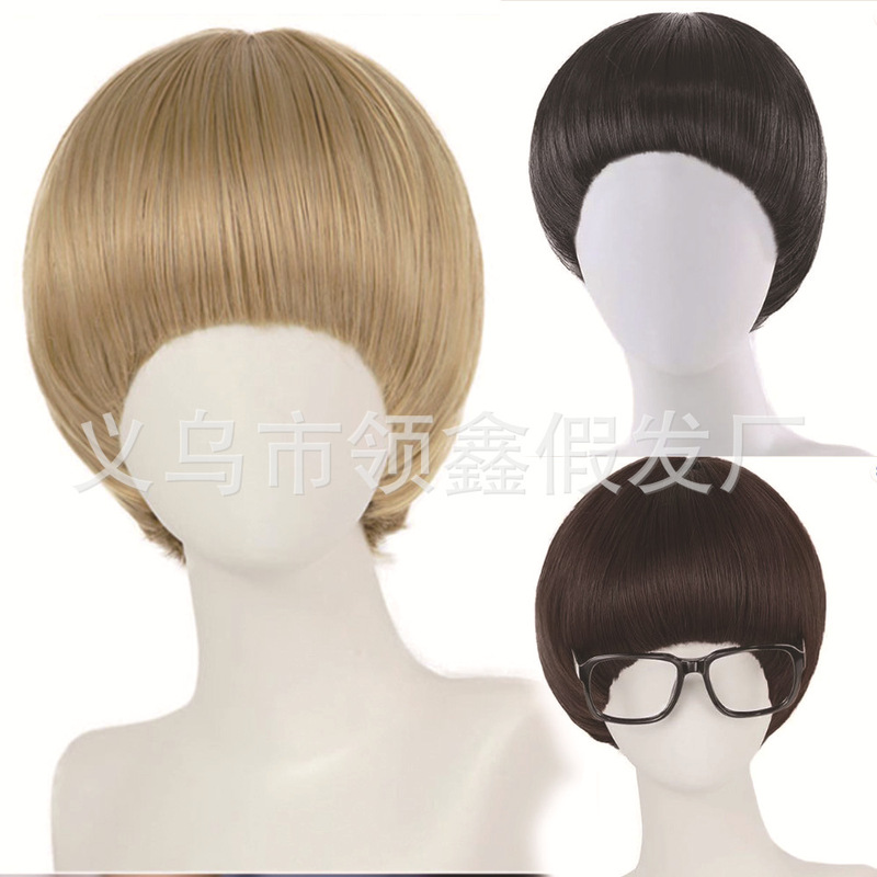 Blonde Bowl Cut Wig Men Mushroom Costume Heat Resistant Bangs Wig for Daily Party Halloween Dress up