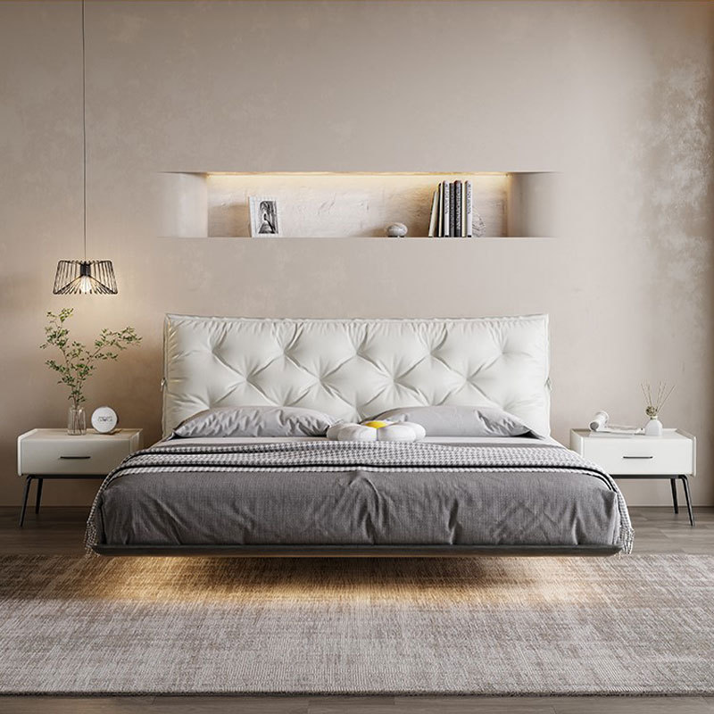 Cama de cuero genuino cama de suspensión moderna minimalista dormitorio principal cama de cuero tire de la hebilla bolsa suave cama de la boda de gama alta elegante cama doble 1,8 m