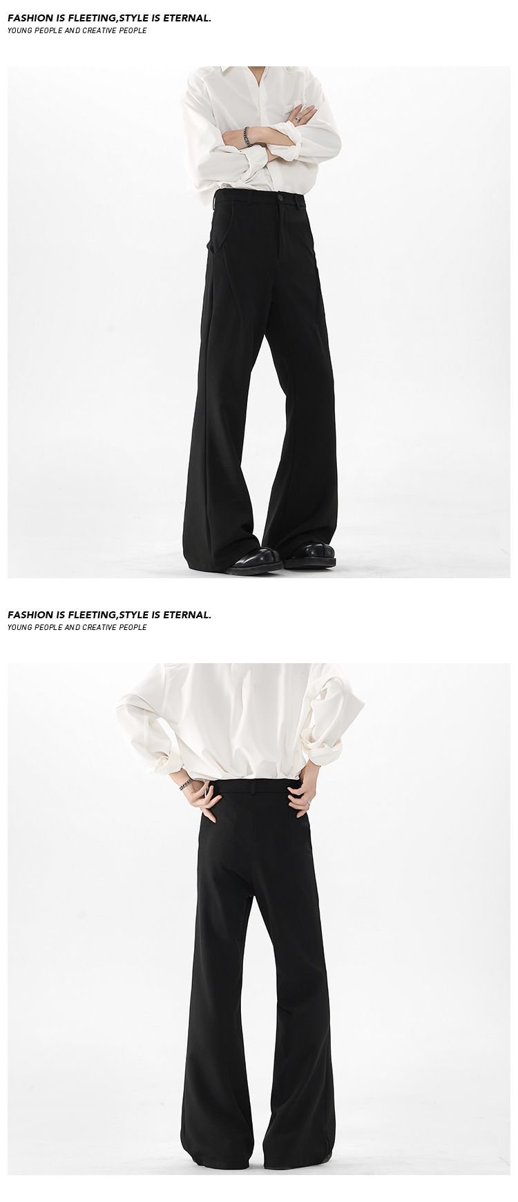 Black Micro-flared Trousers For Tall Men Casual Summer Suit Pants_voghion.com
