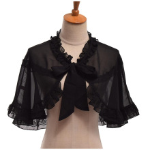 2022年女士气质简约短款雪纺披肩领口花透气白色开衫防晒内搭衬衫