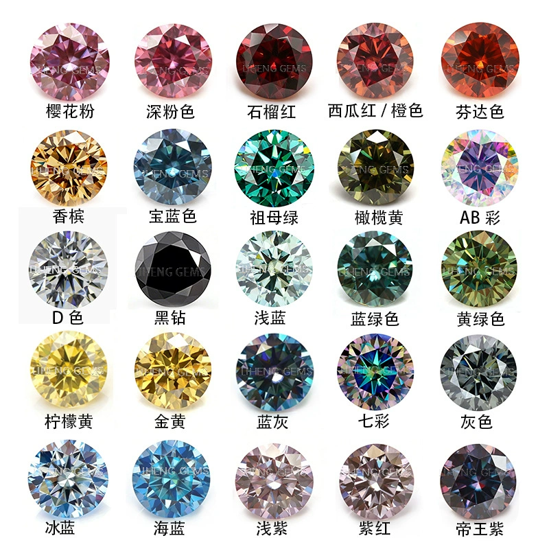 Round eight hearts and eight arrows colored moissanite naked stone ring face red blue green yellow champagne fanta pink diamond stone matching stone