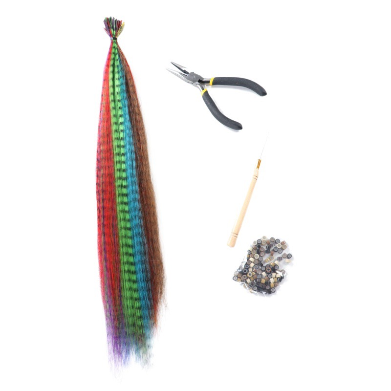 50 pelo de plumas + crochet alicates extensión del pelo anillo de plumas extensión del pelo peluca traje de fibra química palo de extensión del pelo peluca