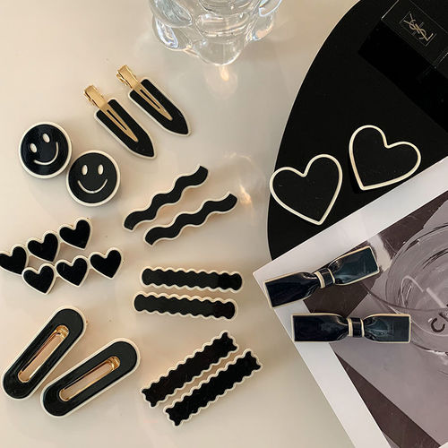 Checkerboard seamless hairpin women's side hairpin simple black and white plaid bangs clip headdress duckbill clip hair accessory