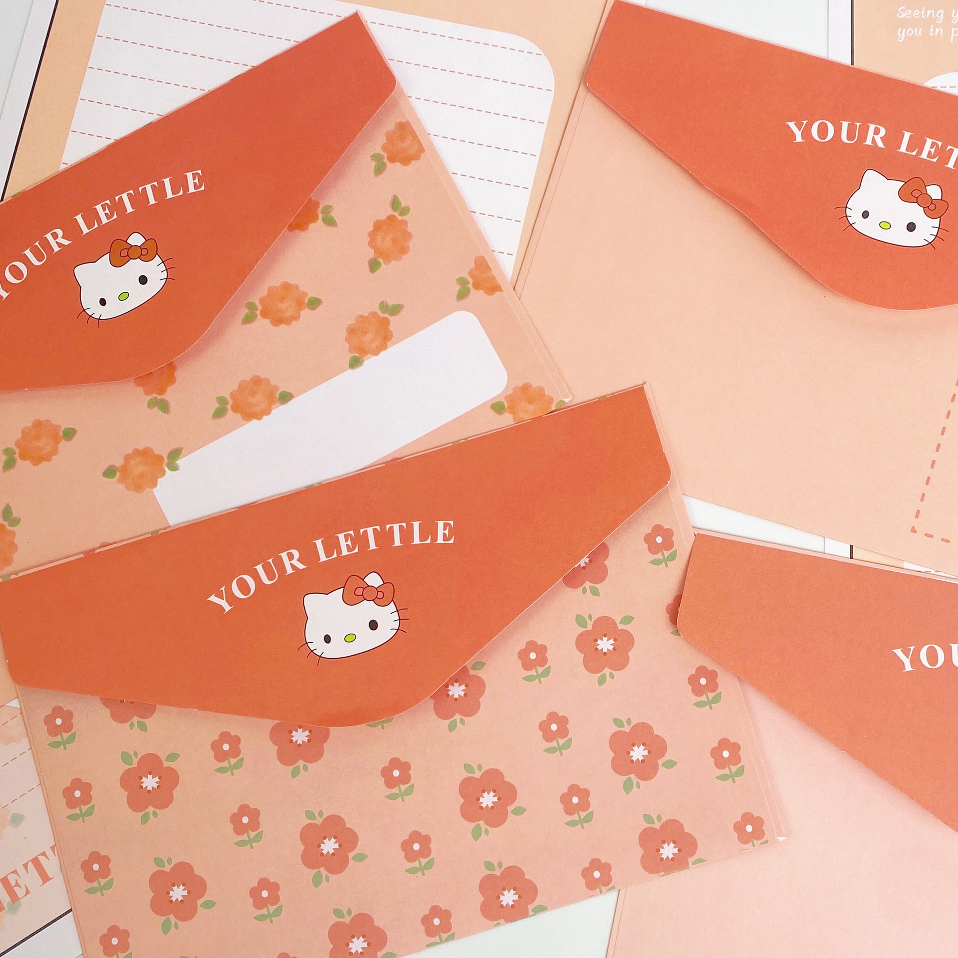 KT sobre de piel de gato papel de carta en viento animado lindo conjunto de dibujos animados papel de carta creativo bendición pequeño libro rojo idéntico