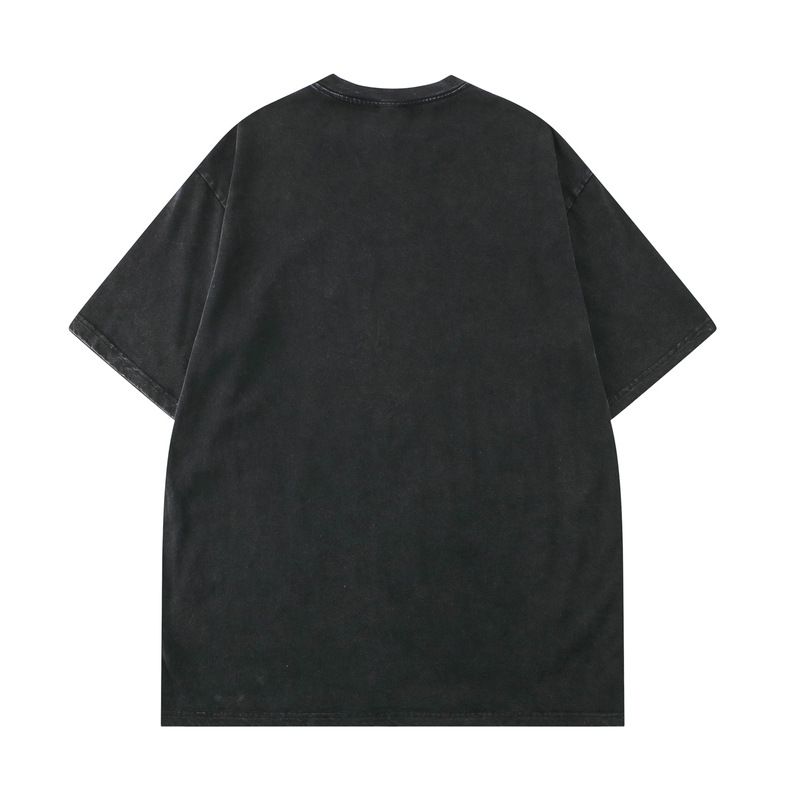 Chaoshen's Summer Leisure Tecknad Leende ansiktstryck Tvätta Old High Street Modemärke Kortärmad T-shirt för män_voghion.com