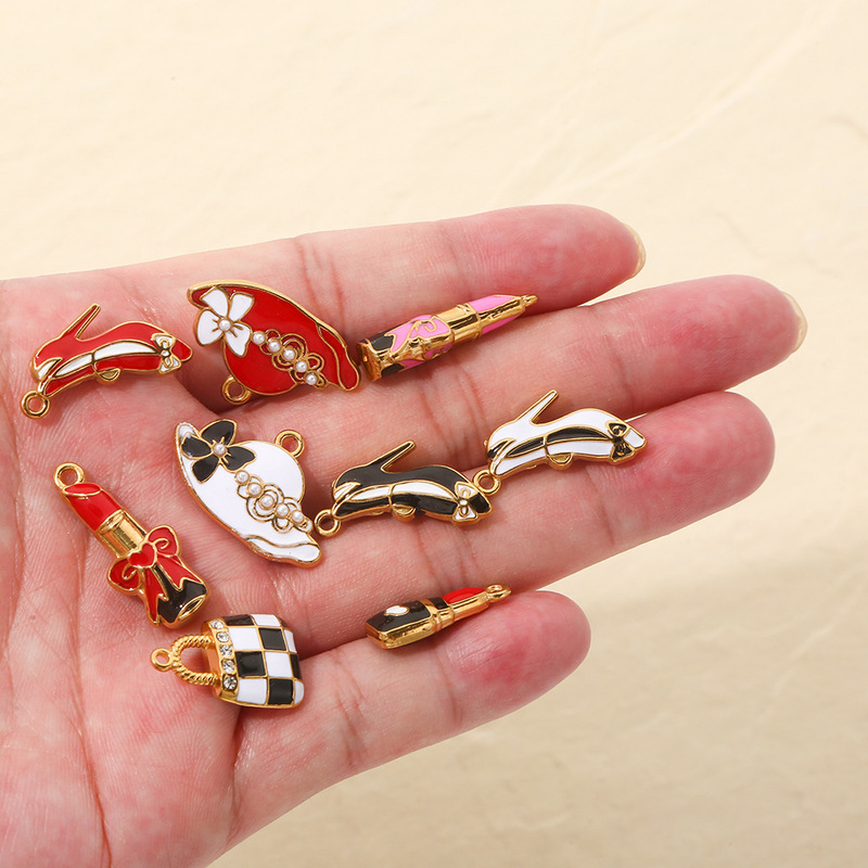 ファッションガールシリーズステンレス鋼ペンダントハイヒール靴口紅バッグエナメルカラー DIY ネックレスブレスレットアクセサリー|undefined