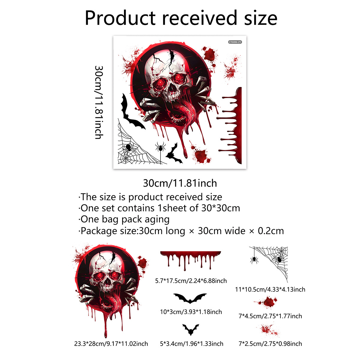 wall Sticker /wall Decal /wall Mural CT6086 Horror Ghost Skull Bloodstain Halloween New Bat Decorative Wall Double-Sided Printing Visual Window Sticke_voghion.com