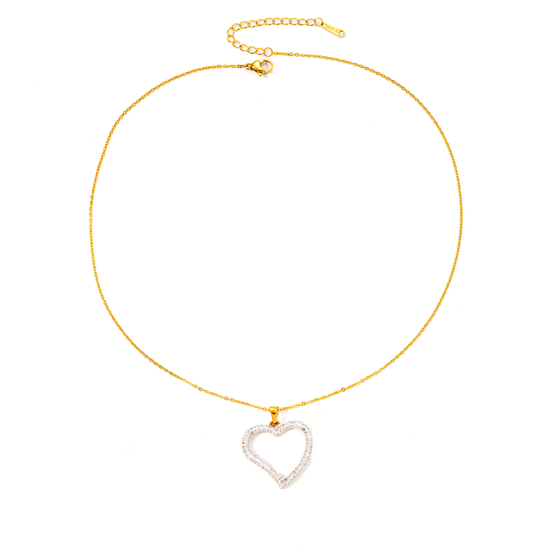 Joyería Al Por Mayor Elegante Señora Forma De Corazón Acero Titanio Cristal Artificial Enchapado Aretes Collar Cadena Portacables display picture 17