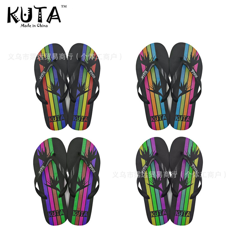 Hawaiian Island Style Rainbow Pe Hard-Soled Wear-Resistant Women's Flip-Flops Export Kuta Beach South Pacific Islands Slippers Hawaiian Island Style Rainbow Pe Hard-Soled Wear-Resistant Women's Flip-Flops Export Kuta Beach South Pacific Islands Slippers